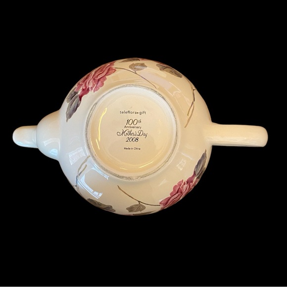 Teleflora Teapot 100th Anniversary Mothers Day Gift 2008 Pink Rose 7” H x 10” W - Picture 7 of 10